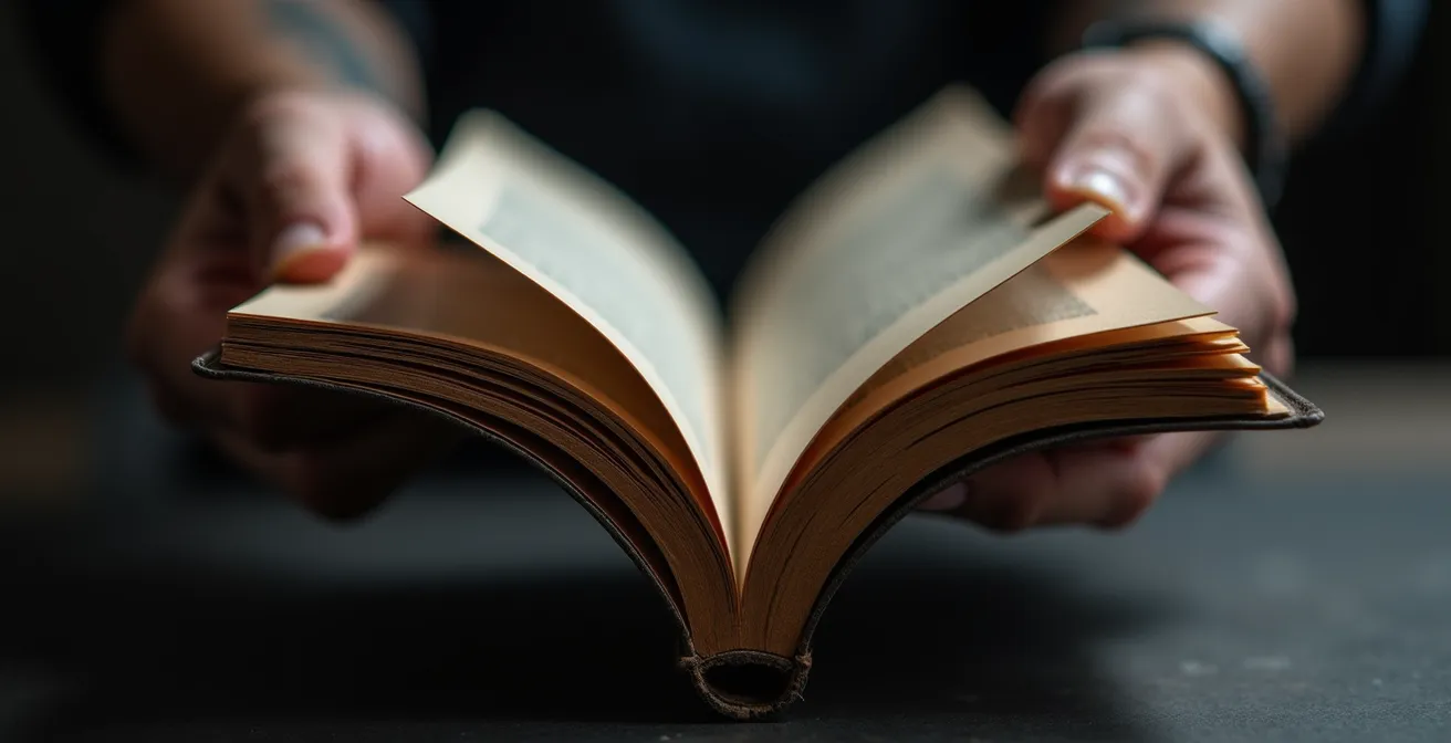 Gros plan sur les mains d'un photographe feuilletant un portfolio professionnel montrant différents styles photographiques